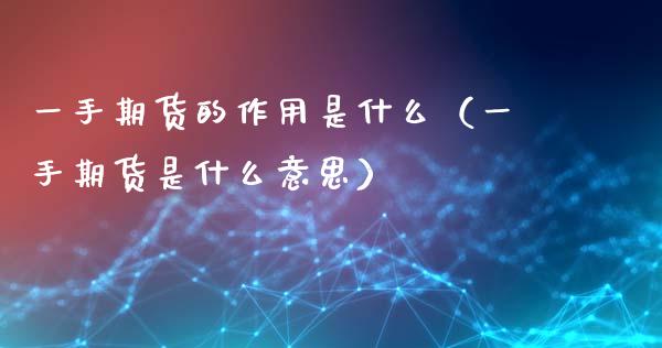 一手期货的作用是什么（一手期货是什么意思）_https://www.xyskdbj.com_期货手续费_第1张